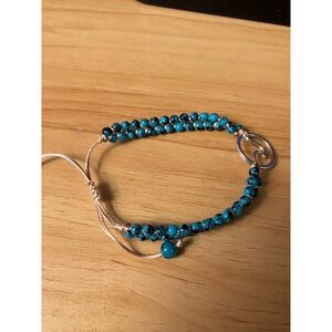 Turquoise Black Marbled Bead Wave Charm Adjustable Bracelet Blue Silver